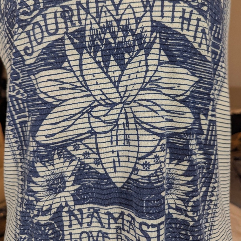 Lucky Brand Tank Top Womens S White Blue Striped Namaste Lotus Graphic Boho Chic - Picture 2 of 9